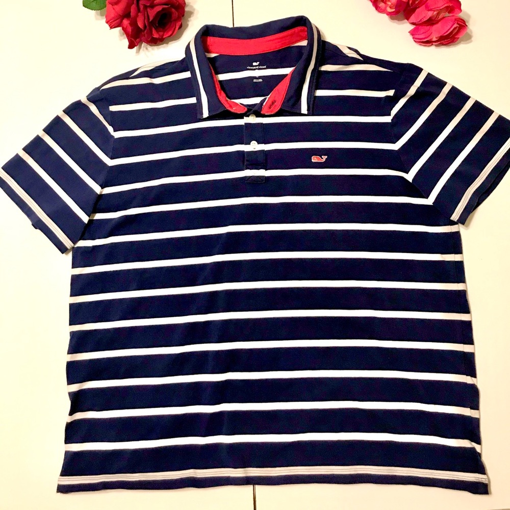 Vineyard Vines Blue White Stripe Polo Large
